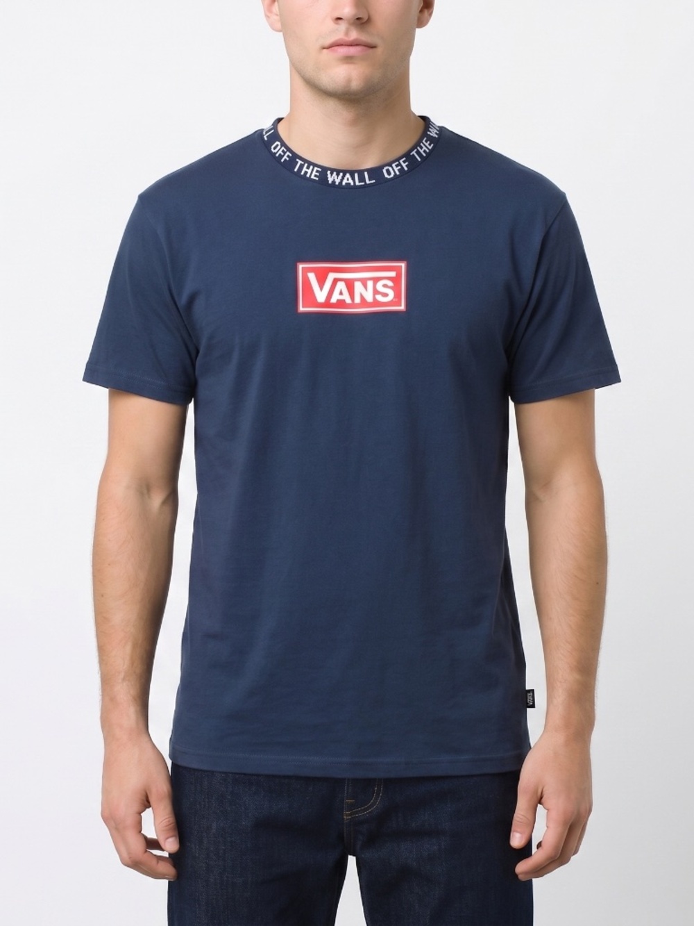 Vans Navy Short Sleeve Graphic Tee Box Logo Neck Tape Branding Men's Medium